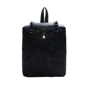Sac à dos noir chic avec broderies pailletées et nœud en perles pour les femmes