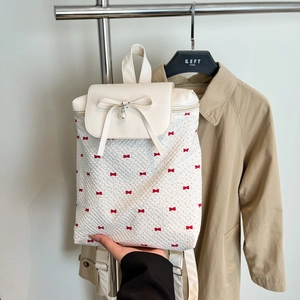 Sweet Korean Style Women Backpack Oxford Cloth PU Leather Bowknot Artificial Pearl Decor Fashion School Bag For College Students