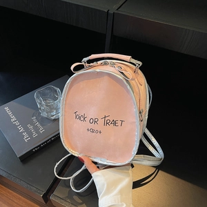 Women Fashion PU Leather Mini Backpack Trick Or Treat Letter Print Casual Daypack Handbag For Girls Halloween Student Gift