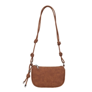 Sac bandoulière rétro marron mat avec sangle à nœuds et fermeture éclair argentée