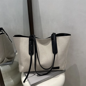 Large Capacity Canvas Tote Bag For Women Casual Shoulder Bag With Synthetic Leather Handle Fashion Commuting Handbag