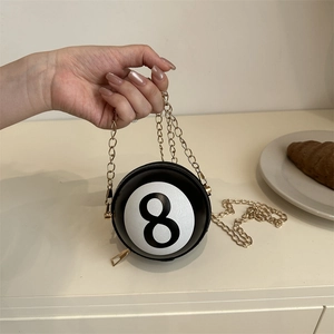Δημιουργική Τσάντα Χιαστί 8 Ball Στρογγυλή Γυναικεία PU Δέρμα Mini Αλυσίδα Τσάντα Ώμου Trendy Μπιλιάρδο Τσαντάκι Πάρτι Διακοσμητική