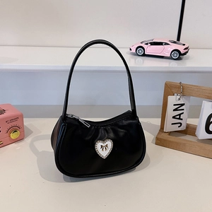 Mini Sac Sous l'Aisselle Croissant en Simili Cuir Pour Femmes Enfants Coeur Strass Noeud Petit Sac à Main Mode