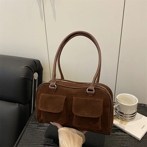 Sac Sous Le Bras Vintage En Suédine Pour Femmes Rétro Cuir PU Sac À Épaule Avec Doubles Poches Décontracté Mode Fourre-Tout Sac À Main Quotidien
