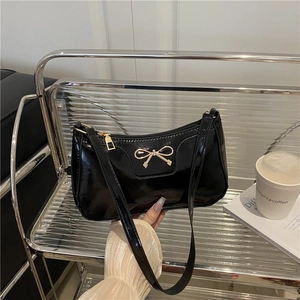Bolso de Axila de Cuero Chari con Lazo para Mujer Moda Y2K PU Bolso de Hombro Bolso Cuadrado Pequeño Color Sólido