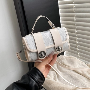 Chic grey marble texture crossbody bag with silver lock and detachable strap