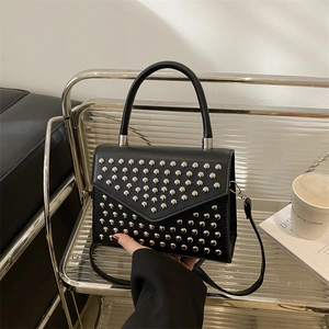 Fashionable Rivet Small Square Bag For Women Trendy Retro PU Leather Crossbody Shoulder Bag Versatile Flap Handbag Punk Style