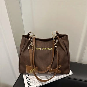 Vintage Large Capacity Tote Bag For Women PU Leather Washed Canvas Shoulder Bag Letter Print Dog Patch Fashion Handbag