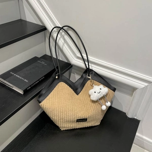 Women Corduroy Tote Bag Large Capacity Retro Shoulder Bag With Cloud Pendant Korean Style Niche Design Commuting Crossbody Bag