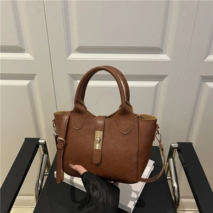 Sac Seau en Cuir PU pour Femme Rétro Couleur Unie Avec Serrure Métallique Sac Bandoulière Sac à Main Décontracté
