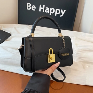 Vintage PU Leder Quadratische Schultertasche Für Damen Gold Schloss Umhängetasche Lässig Mode Satchel Mit Buchstaben Anhänger Handtasche