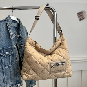Fashion Quilted Tote Bag For Women Large Capacity Nylon Diamond Lattice Shoulder Bag Casual Commuter Handbag