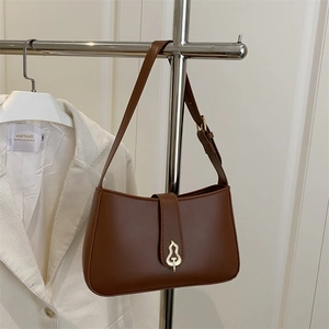 Women Faux Leather Shoulder Bag Vintage Underarm Bag With Gourd Metal Buckle Fashion Handbag For Daily Commute Work
