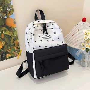Lightweight Nylon Backpack With Star Print Contrast Color College School Bag For Girls Women Travel Daily Casual