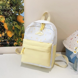 Student backpack in contrast white and yellow with star pattern and cloud charm
