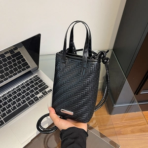 Women Minimalist PU Leather Woven Crossbody Bag Small Square Handbag Commute Shoulder Bag Top Handle Phone Pouch Gifts