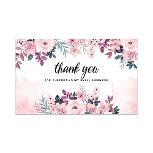 Pink watercolor floral Thank You card for supporting my small business gift card