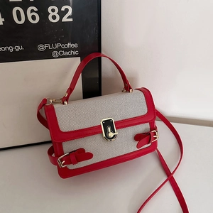 Fashion Women Patchwork Small Square Bag PU Leather Canvas Crossbody Shoulder Bag With Metal Lock Handle Retro Messenger Bag