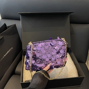 Bolso de Hombro con Lentejuelas para Mujer Bolso de Axila Brillante Con Correa de Cadena de Metal Dorado para Fiesta Banquete Noche