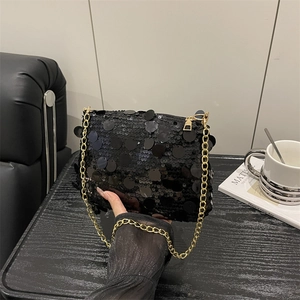 Women's Fashion Sequin Chain Small Square Bag PU Leather Metallic Glitter Shoulder Crossbody Bag For Party Evening