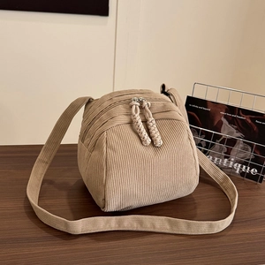 Casual Women Corduroy Shoulder Crossbody Bag Shell Bag With Woven Zipper Pull Large Capacity Versatile Daily Travel Handbag