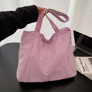 Lavender purple large capacity tote bag made of textured nylon for daily commuting