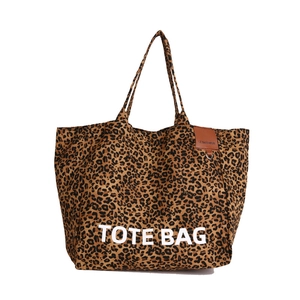 Vintage Leopard Canvas Shopper Tasche mit Lederetikett und großem Fassungsvermögen