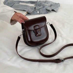 Vintage Glossy PU Leather Crossbody Bag For Women Casual Small Square Shoulder Phone Bag With Flap Buckle Daily Match
