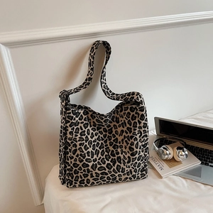 Borsa Tote in Tela con Stampa Leopardata Vintage da Donna Grande Capacità Moda Tracolla Regolabile Retro Cachi Bianco Borsa a Spalla