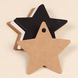 Star-shaped cardstock gift tags in kraft, black, and white colors with pre-punched holes