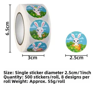 Détail montrant les dimensions des stickers lapin de Pâques de 2,5cm et 500 pièces