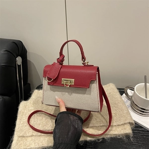 Chic 2025 retro contrast small square crossbody bag with gold lock and leather strap