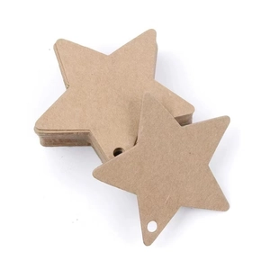 Stack of star-shaped brown kraft paper gift tags with pre-punched holes for DIY crafts