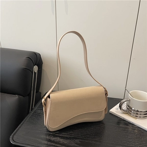 Women Minimalist Faux Leather Synthetic Suede Shoulder Bag Asymmetrical Wave Flap Underarm Bag Commuting Fashion Handbag