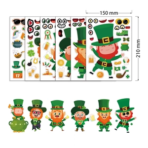 St Patrick Day Leprechaun DIY Aufkleber Kleeblatt Goldtopf Design Für Feiertag Deko Kinder Basteln Festlich Grün Dekor