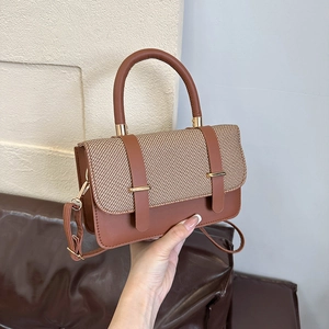 Women Fashion Patchwork Woven PU Leather Shoulder Bag Urban Simple Messenger Crossbody Handbag Small Square Bag With Top Handle