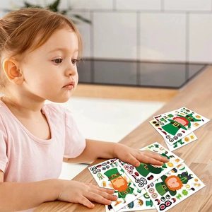 St. Patrick's Day Leprechaun Aufkleber Set für Kinder mit Kleeblatt und Goldmünzen Motiven
