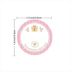1.5 inch pink gingham homemade with love round stickers for glass jars and gift sealing