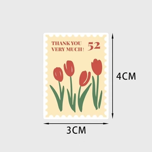 Blumenstempel Thank You Aufkleber mit roten Tulpen für Geschenkboxen, 4cm x 3cm