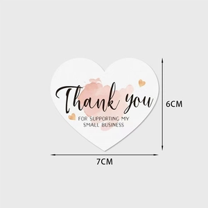 Pink heart-shaped Thank You cards for small business, size 7x6cm with gold heart accents
