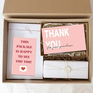 Pink floral thank you card set and gift packaging with wax seal and kraft boxes