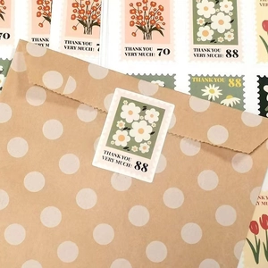 Florale Dankeschön Aufkleber im Vintage Briefmarken Design für Geschenkverpackungen