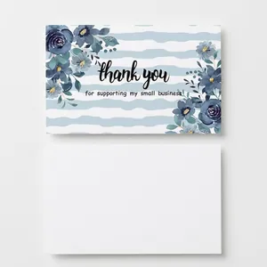 Pink floral thank you cards with blue rose patterns for small business packaging