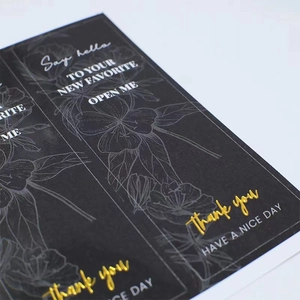 Rectangle waterproof thank you open me sticker with gold foil and floral patterns