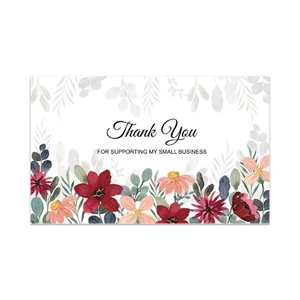 Detail of floral Thank You card with watercolor flowers for small business packaging