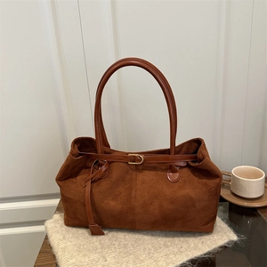 Vintage Faux Suede Large Capacity Tote Bag Retro Women Shoulder Bag Urban Simple Commuter Handbag With Magnetic Buckle
