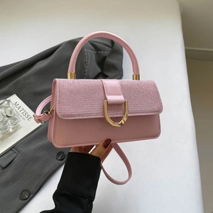 Sac à Main de Mode pour Femmes en Cuir PU avec Rabat à Paillettes Brillantes Sac en Bandoulière Carré Rétro Boucle en Métal Sac à Épaule