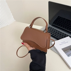 Women Fashion PU Leather Shoulder Crossbody Bag Wave Flap Top Handle Handbag Minimalist Small Square Purse For Daily