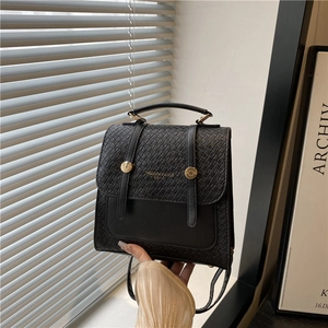 Women British Retro Mini Backpack Multi-Way PU Leather Woven Texture Handbag Korean Style Shoulder Bag Small Square Bag