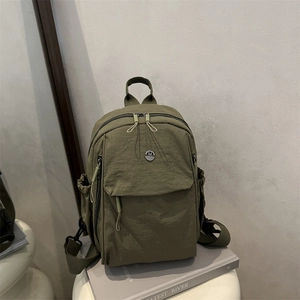 Women's Japanese Minimalist Lightweight Nylon Backpack Fashion Solid Color Casual Travel Mini Bag With Front Zipper Pocket